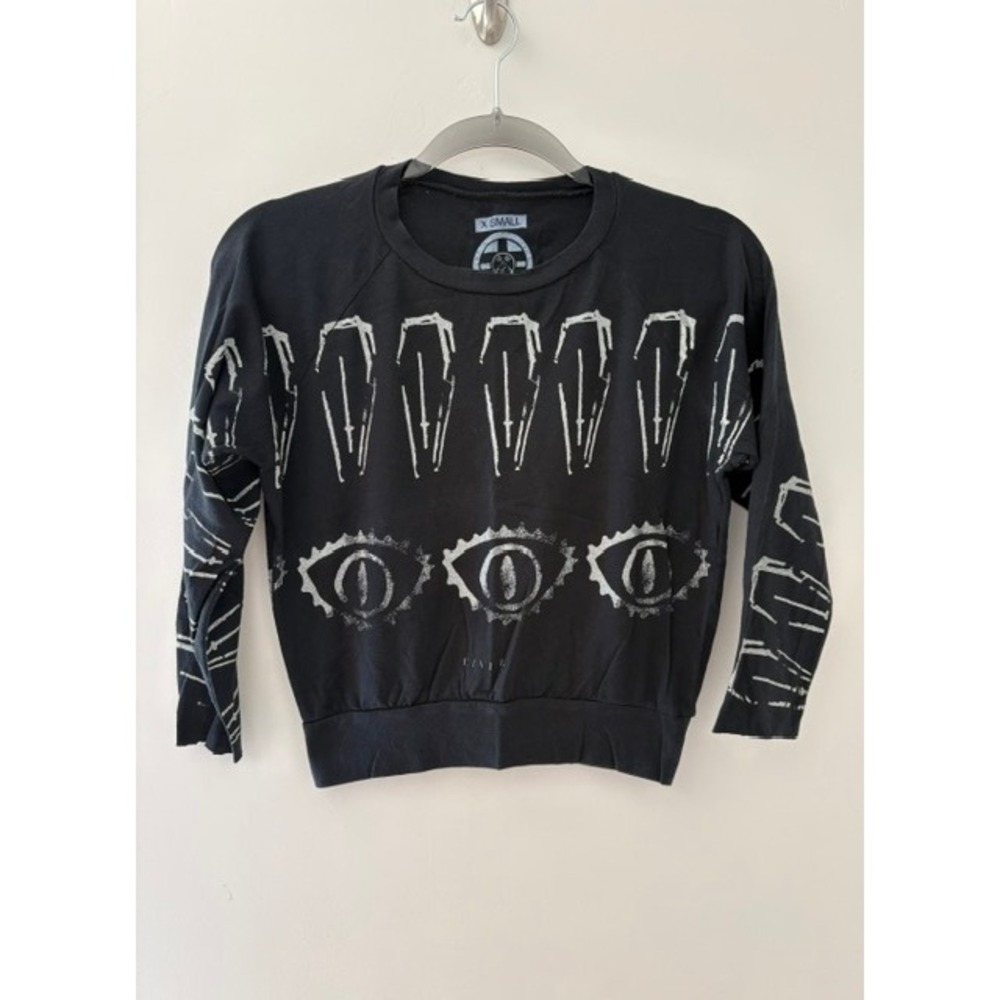 Civil Regime Womens Black Coffin Eye Graphic Long Sleeve Raglan Tee XS